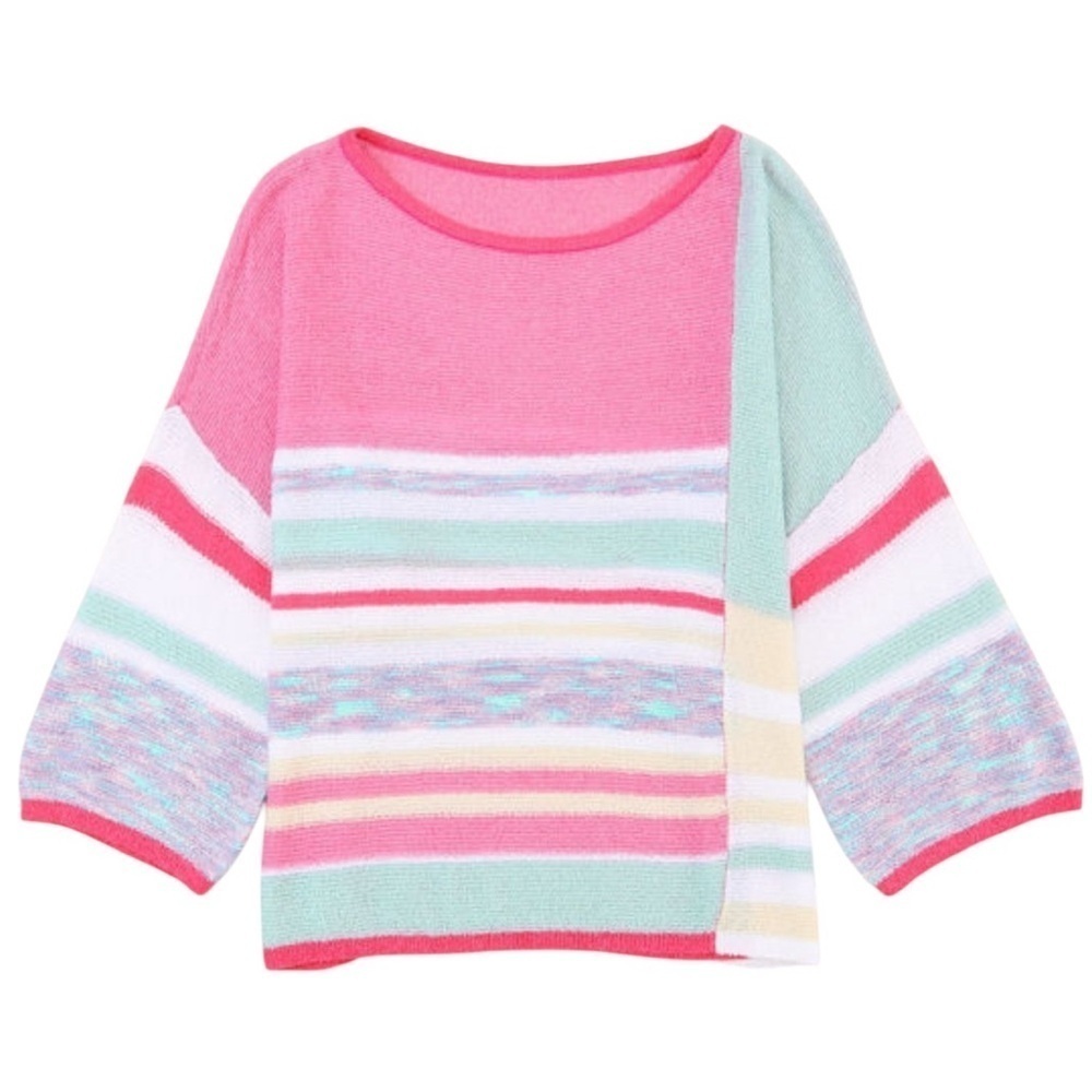Color-block Striped Three-Quarter Sleeve Knit Top